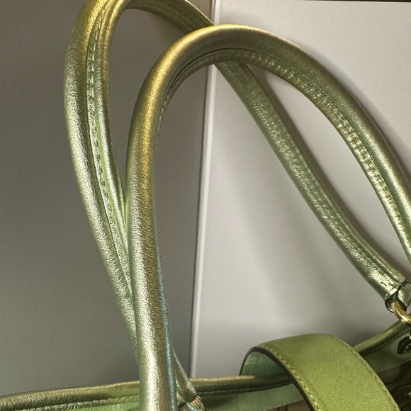 💚✨Pristine condition Coach woven tote with green metallic and suede detail - Picture 3 of 9
